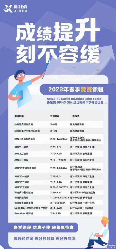 2023年犀牛国际教育春季班，国际学科竞赛培训即将开班!